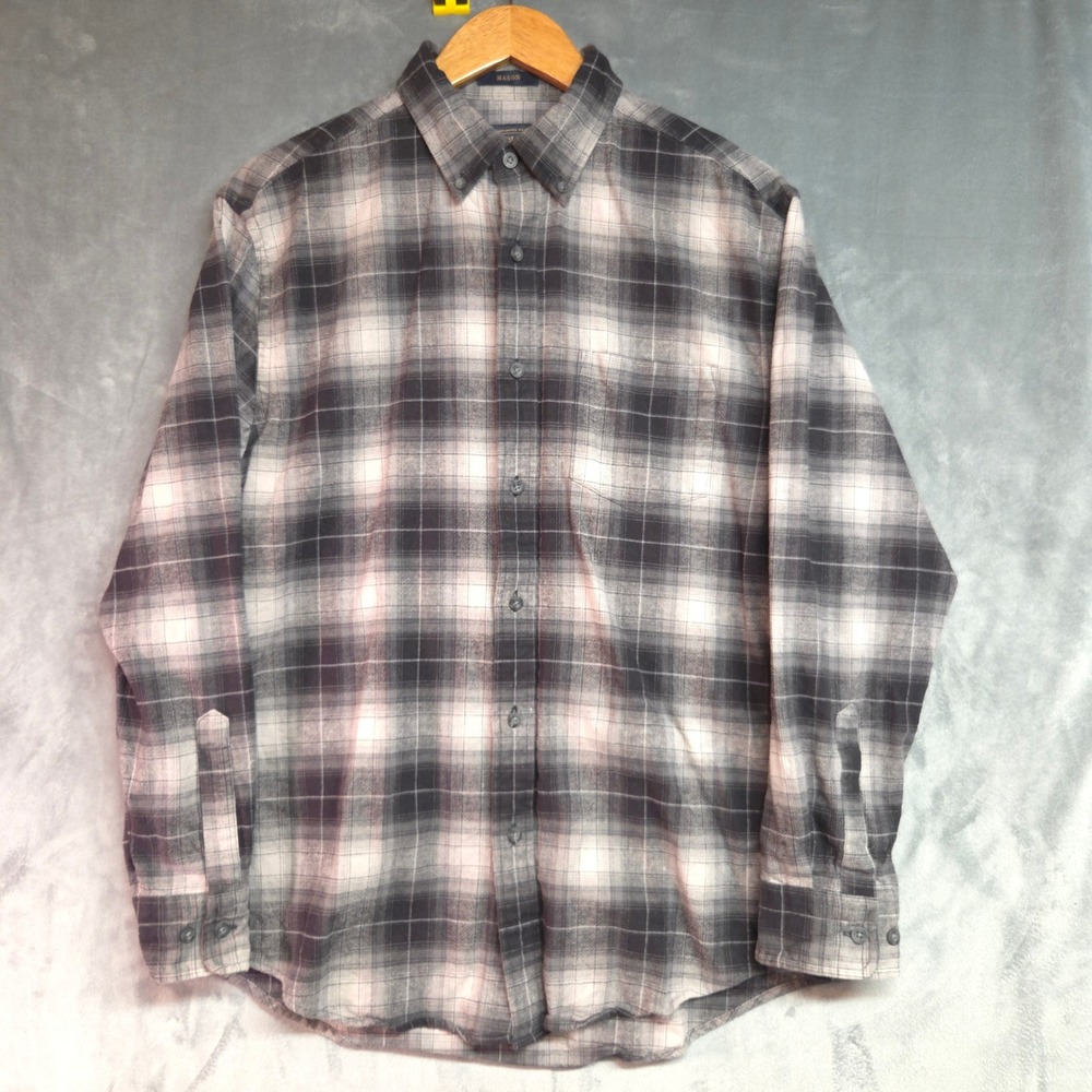 Pendleton Mason Flannel Shirt Mens Medium Grey Black Plaid Button Down